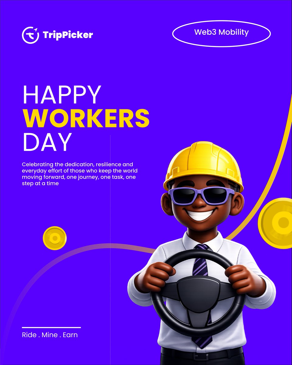 TrippickerNg's tweet photo. Happy Workers’ Day from TRIPPICKER 💜

To everyone working hard, building dreams, and moving the world forward — we celebrate you today.

Your hustle matters.

Ride • Mine • Earn

#WorkersDay #TRIPPICKER #HappyWorkersDay #Web3Mobility https://t.co/R9K84GUL4e