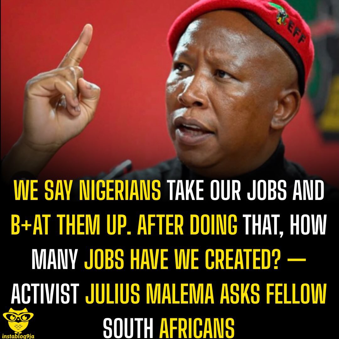 We say Nigerians take our jobs and b+at them up. After doing that, how many jobs have we created? — Activist Julius Malema asks fellow South Africans

Julius Malema has strongly criticised what he described as Afrophobic vi%lence in South Africa, questioning the logic behind