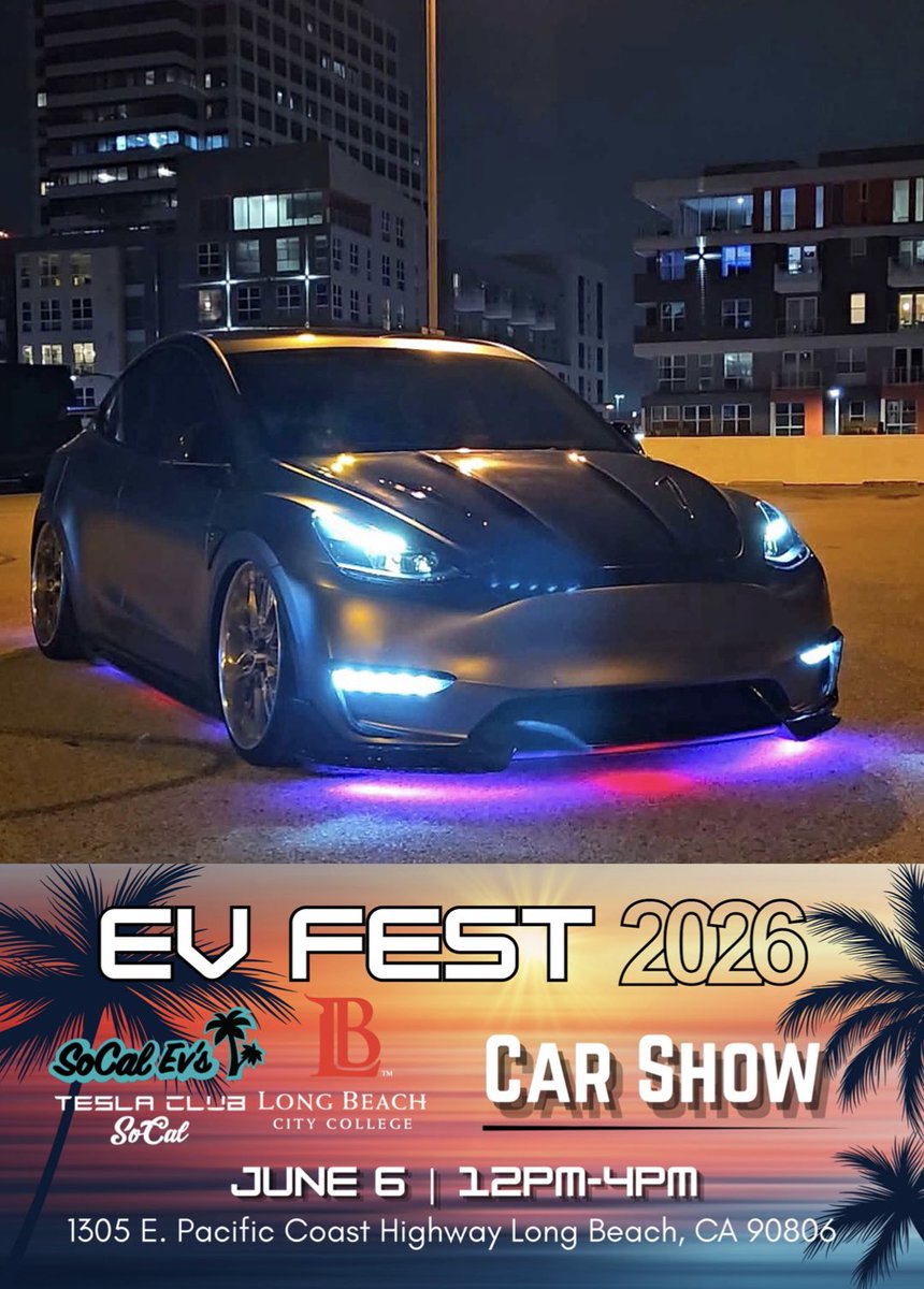 TeslaClubSoCal's tweet photo. EV FEST Car Show! 
CONFIRMED: @islandertesla

#evfest #socalevs #teslaclubsocal #fthepump https://t.co/MqLK07e0d2