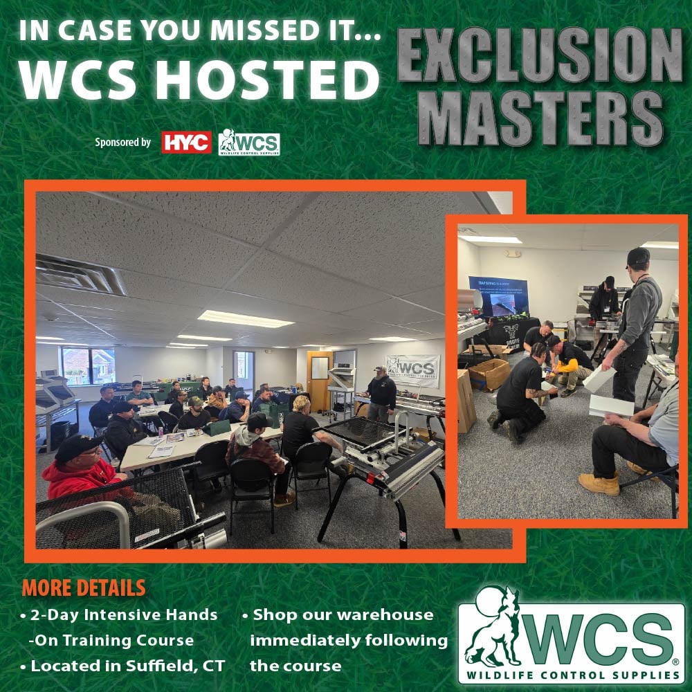 ShopWCS's tweet photo. WCS was proud to host Exclusion Masters in Suffield, CT! This 2-day intensive, hands-on training course brought wildlife control professionals together to sharpen their exclusion skills, learn techniques. Thank you to everyone who attended and helped make the event a success! https://t.co/r0qc2kJZh4