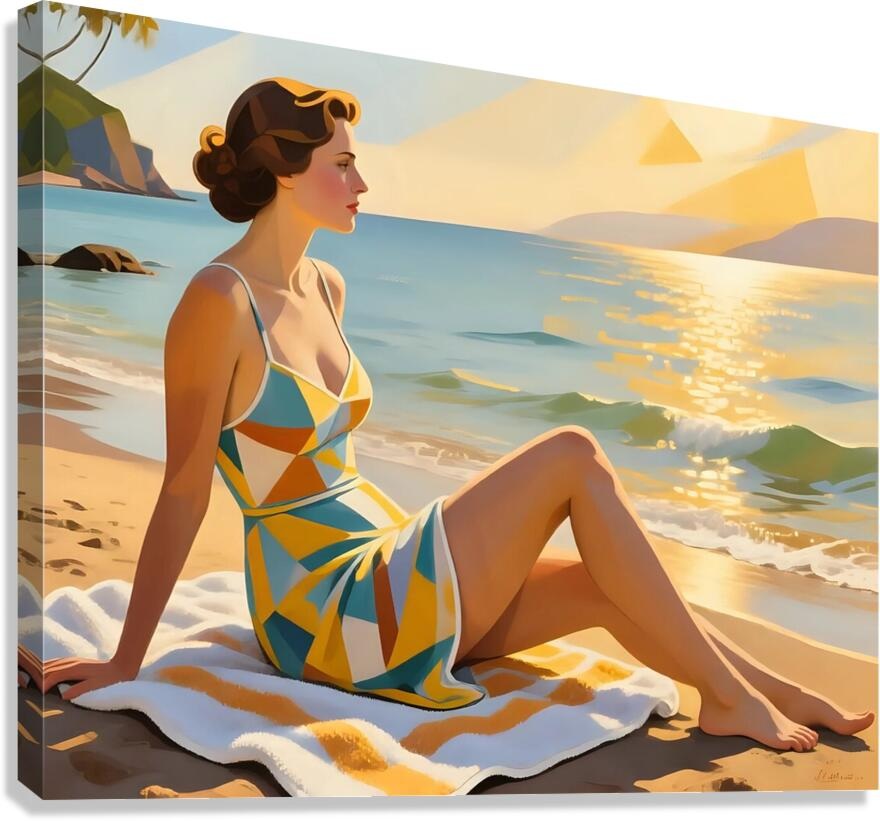 Esmonbijouart's tweet image. Nothing says summer like golden sand, gentle waves, and a retro swimsuit that captures the light. This vintage-inspired digital art piece brings timeless serenity to your space. Escape to the coast. 🏖️  #RetroArt #VintageVibes #SerenityNow #BeachAesthetic #DigitalArtShop