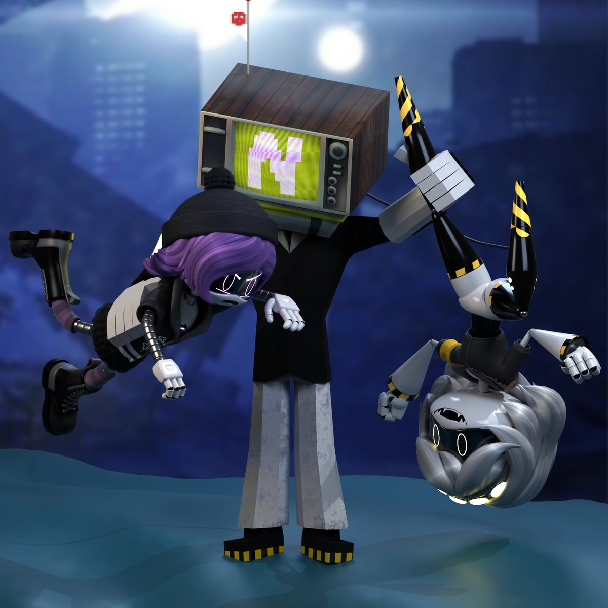 ScarletStarwood's tweet image. Finished watching Murder Drones a couple weeks back, and I thought I'd make some art of the show's main characters.

So here's Uzi, V, and my favorite: N!

#MurderDrones #Glitch #GlitchProductions #Blender #3DArt #OCArt #OriginalCharacter