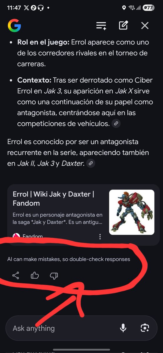 JeffSkynird's tweet photo. @PatrickElrick_ Literalmente en cada mensaje que te da la IA dice que se puede equivocar https://t.co/3R9HnRGFs8