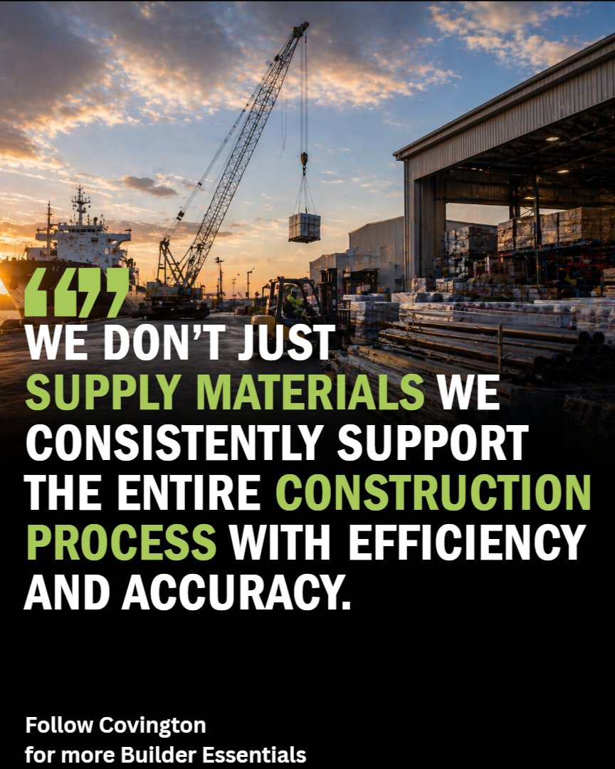 _CovingtonCo's tweet image. We don’t just supply materials we support the entire construction process

From sourcing to delivery, Covington ensures every project runs smoothly with reliable materials and efficient logistics.

Built for builders. Backed by performance.

#ConstructionLife #BuildingMaterials