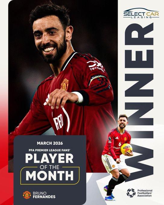 reigns_soccer's tweet image. REIGNS SPY 👑 
🚨🚨| OFFICIAL: Bruno Fernandes has been voted the PFA Fans' Player of the Month for March.
#reignssocceragency #reignsspy #instagram #portugal #google