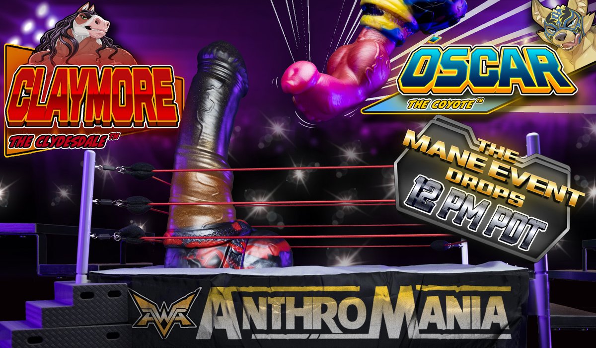 bad_dragon's tweet photo. ANTHROMANIA is HERE!!! We have a Lightweight Vs. Heavyweight! Oscar the Coyote vs. Claymore the Clydesdale! Can the Chupalibre SUCK victory from the jaws of defeat? Or will he be POUNDED by the mighty Thunderhoof?!? The battle begins at 12pmPDT! #baddragon #anthromania #wrestling #anthro #FurryFriday 
https://t.co/OjSnkzAnfk