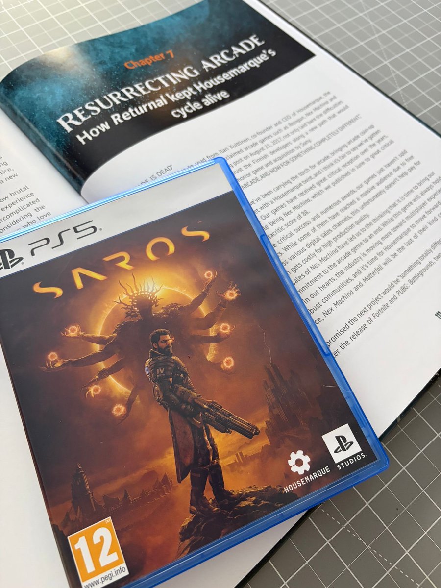Nakerman's tweet photo. Are you picking up Saros? If so, please consider grabbing my book, which released the same day! It features an in-depth interview with @Housemarque’s brilliant @GregoryLouden, who talks all about Returnal. The perfect companion to a weekend of playing the new game! https://t.co/qGR9qkCE27