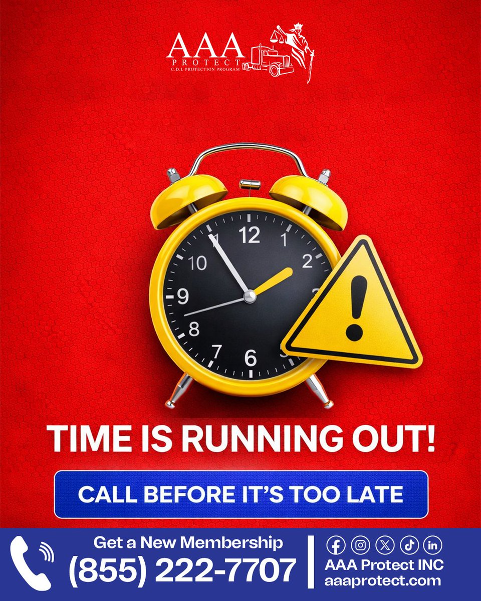 aaaportectinc's tweet photo. Time is running out.
One mistake today can cost your license tomorrow.
Take action before it’s too late.

📞 Call Now: (855) 222-7707

#CDLDrivers #TruckersLife #DriverSafety #DOTCompliance #Urgent #RoadSafety #CDLProtection #TruckDriversUSA #TruckingLife #AAAProtect https://t.co/X6yCzZnS88