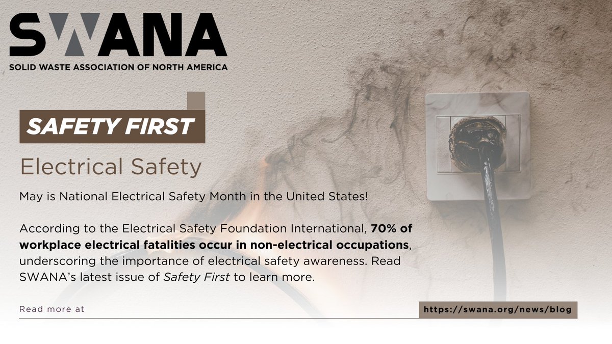 SWANA's tweet image. ⚡ May is #NationalElectricalSafetyMonth in the US.

According to @ESFIdotorg, 70% of workplace electrical fatalities occur in non-electrical jobs, including heavy truck drivers. 🚛

Read #SafetyFirst for safety tips &amp;amp; best practices: bit.ly/48D0LYZ

#SWANA