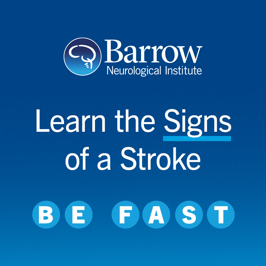 BarrowNeuro's tweet image. Every 40 seconds, someone in the US has a #stroke. And every second that a stroke goes untreated results in the death of thousands of nerve cells in the brain, increasing the risk of lasting #neurological deficits. That's why it's so important to "BE FAST." #StrokeAwarenessMonth