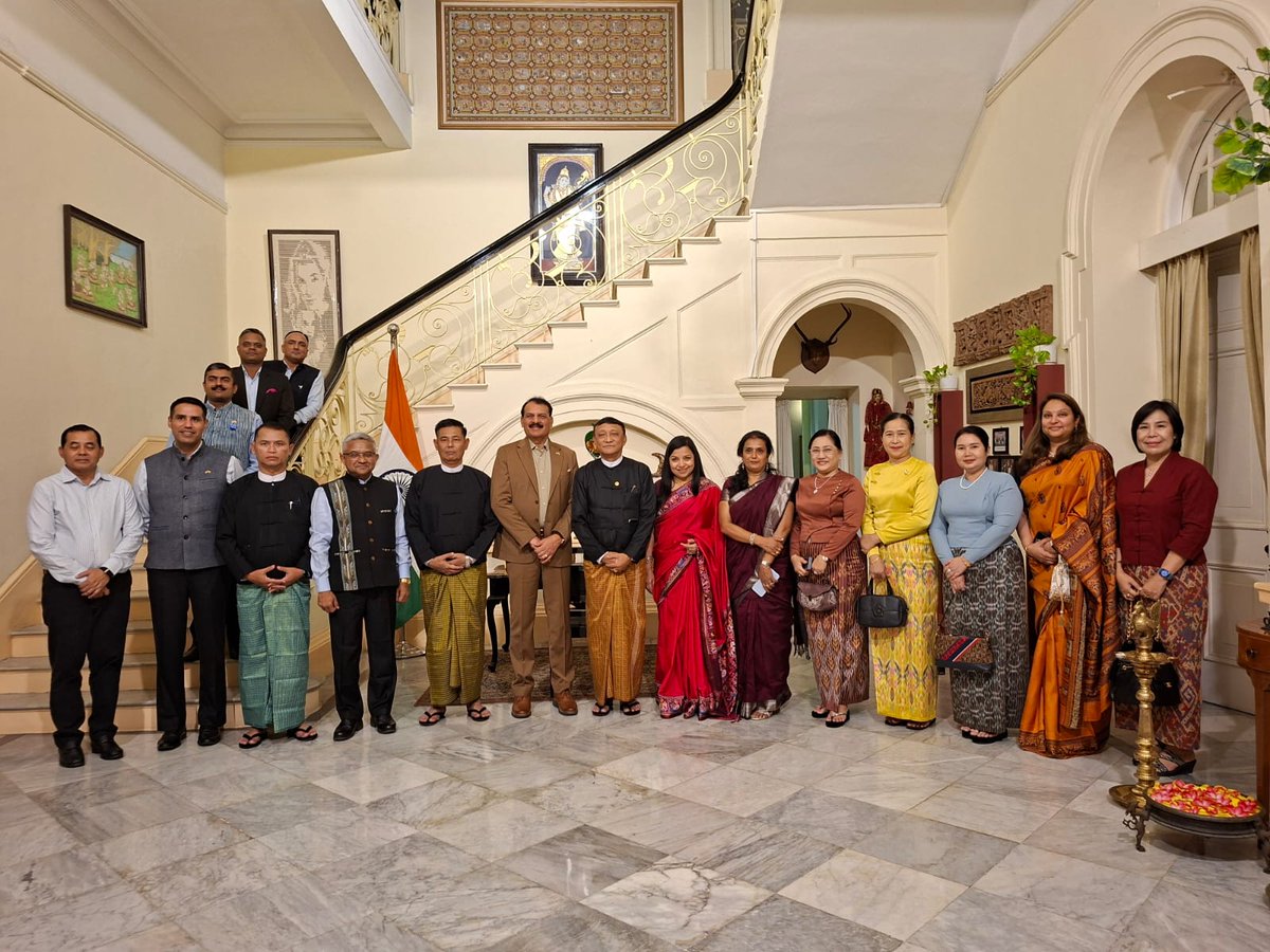 IndiainMyanmar's tweet photo. At the invitation of Myanmar Navy, Chief of Naval Staff Admiral Dinesh K Tripathi commenced an official visit to Myanmar today. Amb Abhay Thakur received him at Yangon airport. CNS met Dy Foreign Minister U Ko Ko Kyaw and Dy Transport Minister U Tun Lu over dinner at India House. https://t.co/30o4g0AoGV