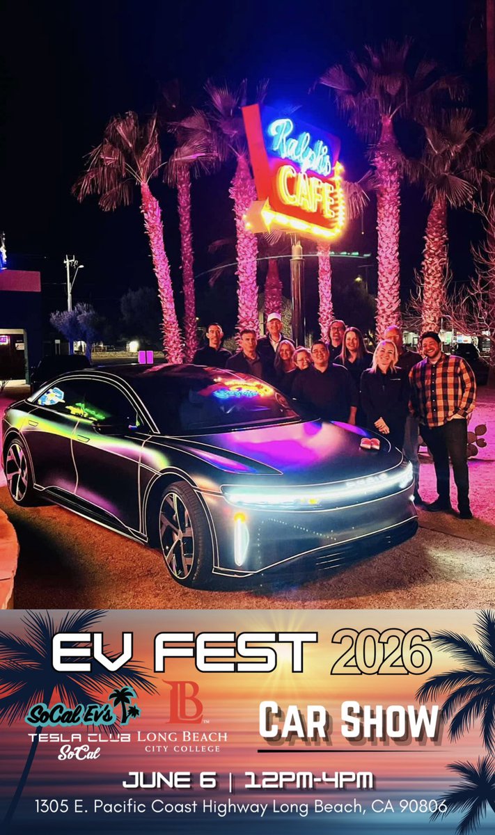 SoCalEVs's tweet photo. EV FEST Car Show! 
CONFIRMED: @Tesla2Lucid 

#evfest #socalevs #teslaclubsocal #fthepump https://t.co/oNe4rZegEJ