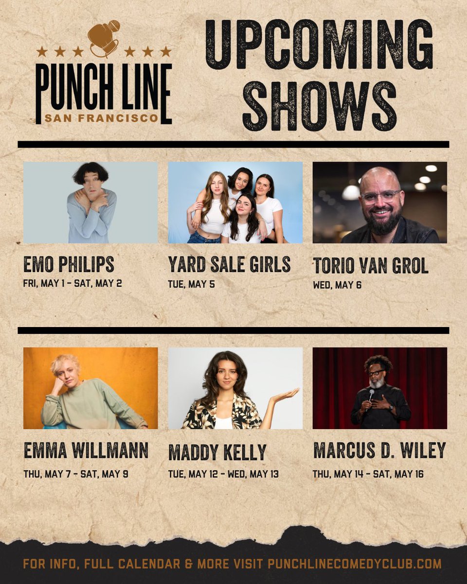 punchlinesf's tweet photo. May 2026 is going to be unforgettable. 🤩

Grab some friends and come laugh with us! More info (and shows) at the link. 🎤🥊

https://t.co/OQtDSf0lHj https://t.co/2saDGiuV54