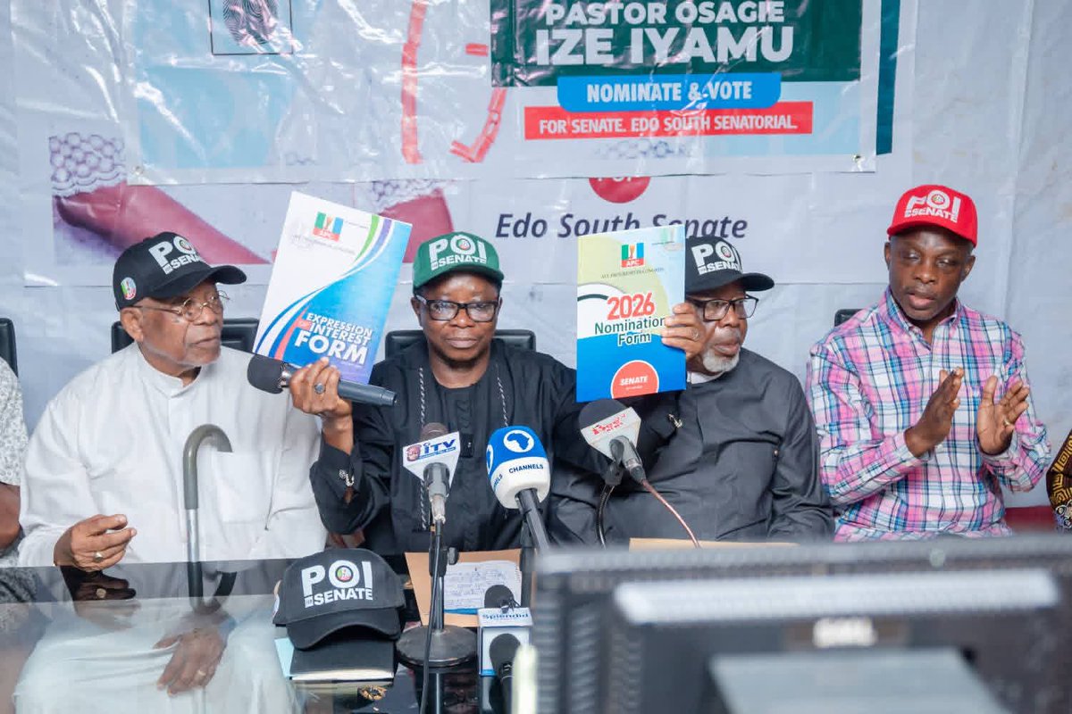 PastorIzeIyamu's tweet photo. My dear leaders &amp; friends across Edo South,
I am deeply humbled and overwhelmed by the show of love and confidence demonstrated by many of you, who came together to purchase my Senate Nomination &amp; Expression of Interest forms for the 2027 Edo South Senatorial race.
#POIForSenate https://t.co/PeeaYTrxs2