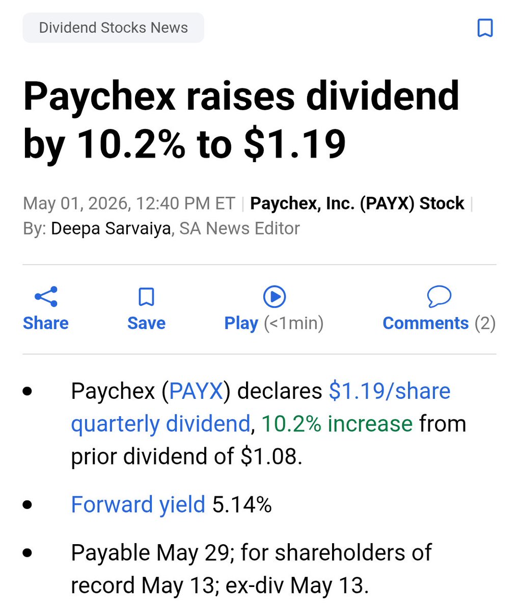 CKTH85's tweet image. Wie #ADP läuft auch die Aktie von #PAYCHEX momentan richtig schlecht aber immerhin wird die #Dividende ab diesem Monat um 10% erhöht. 😭🥳