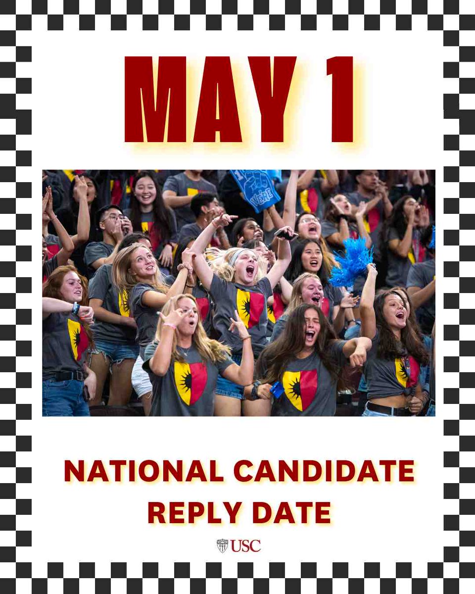 USCAdmission's tweet photo. Today is the commitment deadline for admitted first-year students. Fall admits should submit their deposit or fee waiver today. Spring admits should submit their Intent to Enroll. Congrats to our newest Trojans joining us soon! https://t.co/krMD5Cx9Hu