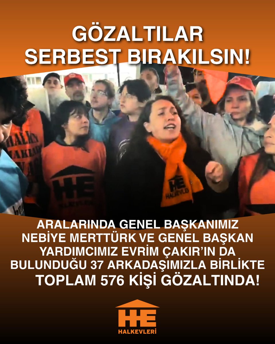 ha1kev1eri's tweet photo. İstanbul 1 Mayıs’ı için Taksim’e yürüyen, aralarında Genel Başkanımız Nebiye Merttürk, Genel Başkan Yardımcımız Evrim Çakır ve 37 arkadaşımızla birlikte toplam 576 kişi gözaltına alındı. 

Gözaltına alınanların ifade işlemleri başladı. Avukatlarımız gözaltı sürecini takip ediyor. 

Tekrar söylüyoruz, 1 Mayıs Meydanı Taksim Meydanı'dır. Taksim bizimdir! 

Gözaltılar derhal serbest bırakılsın!
#1M2026Taksim
#1M2026