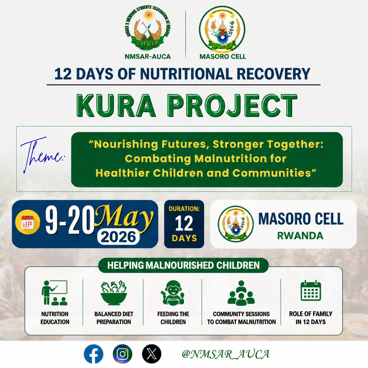 NMSAR_AUCA's tweet image. Join @NMSAR_AUCA and @MasoroCell in @ndera_sector to combat #Malnutrition and hence nourish futures. 
#KuraProject solution for malnutrition. 
#12Days
#CommunityHealth 
@RBCRwanda @operationsmile @RNMU1 
@NMSAR_Rwanda 
@twyford_rwanda