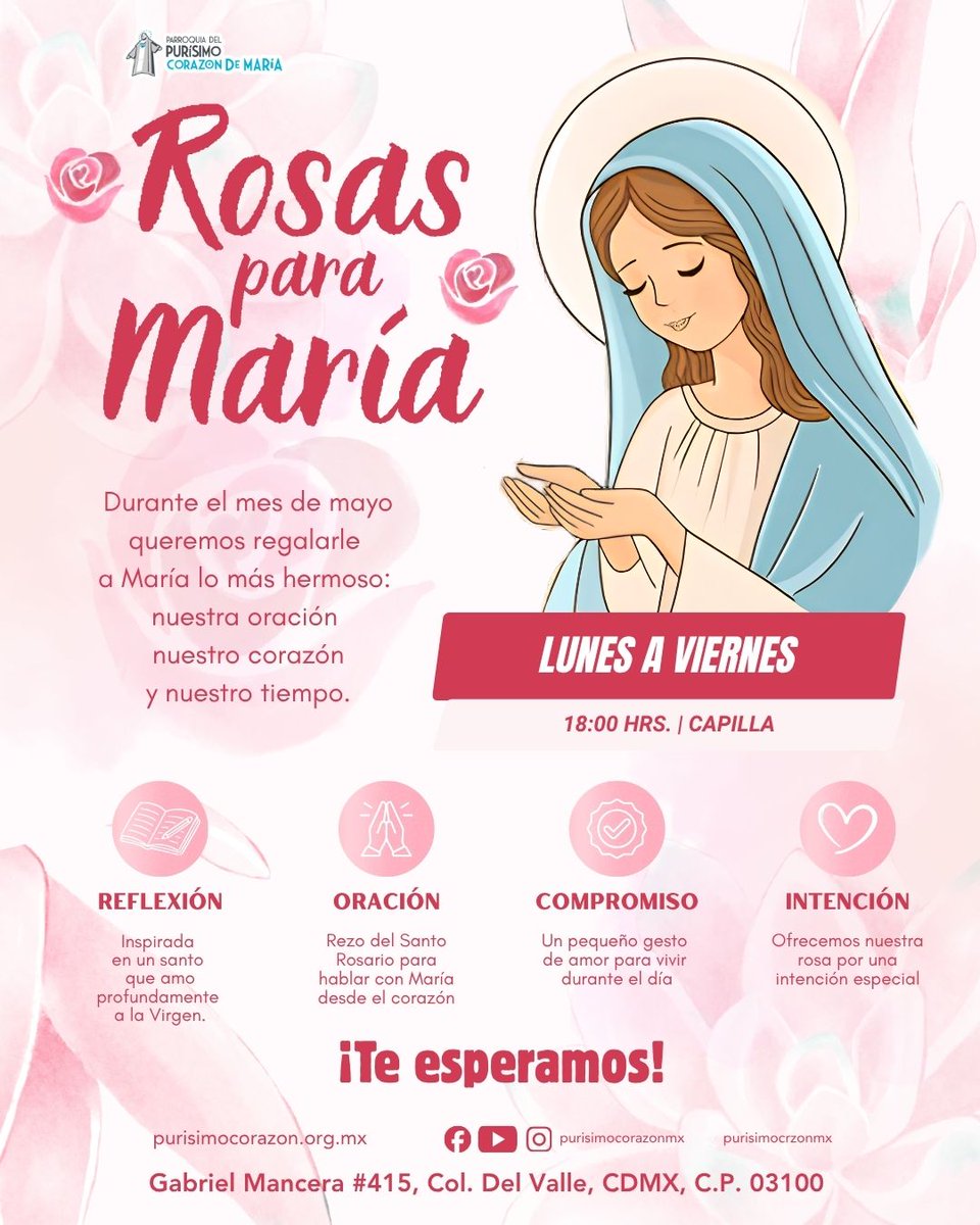 purisimocrzonmx's tweet image. 🌹💙 Este #mayo queremos regalarle a #María algo más…

🙏 Nuestra #oración
❤️ Nuestro #corazón
🙌 Nuestro #trabajo de cada día

Acompáñanos a vivir momentos de #reflexión, rezar el #SantoRosario y hacer pequeños compromisos que transformen nuestra vida. ✨

#purisimocorazonmx