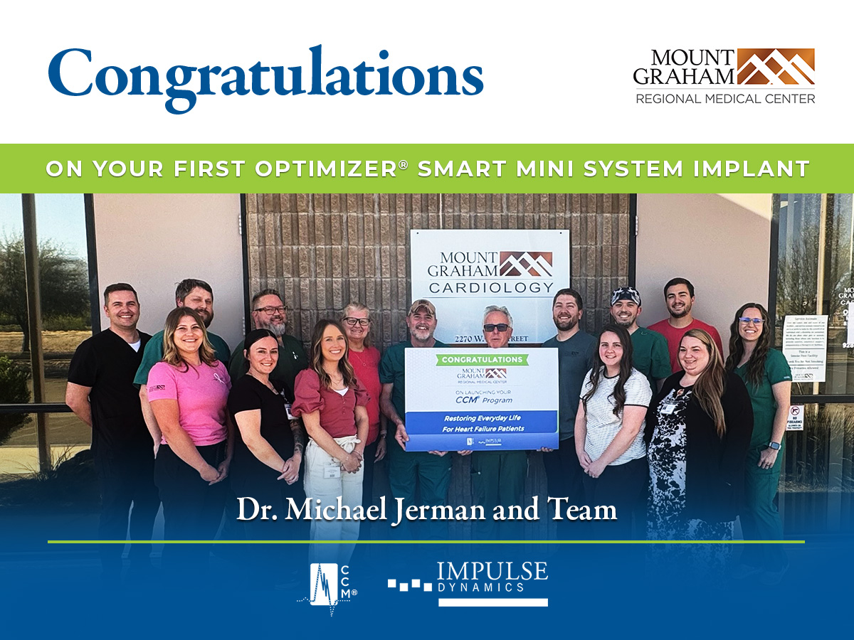 ModulateHF's tweet image. A big congratulations to Dr. Michael Jerman and the Mount Graham Regional Medical Center team on their first implant of the Optimizer® Smart Mini Implant System!

#medicaldevices #impulsedynamics