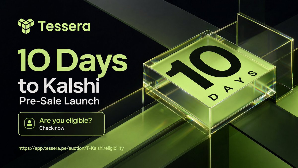 10 Days to Kalshi Pre-Sale Launch

Are you elibigible? Check now →  app.tessera.pe/auction/T-Kals…