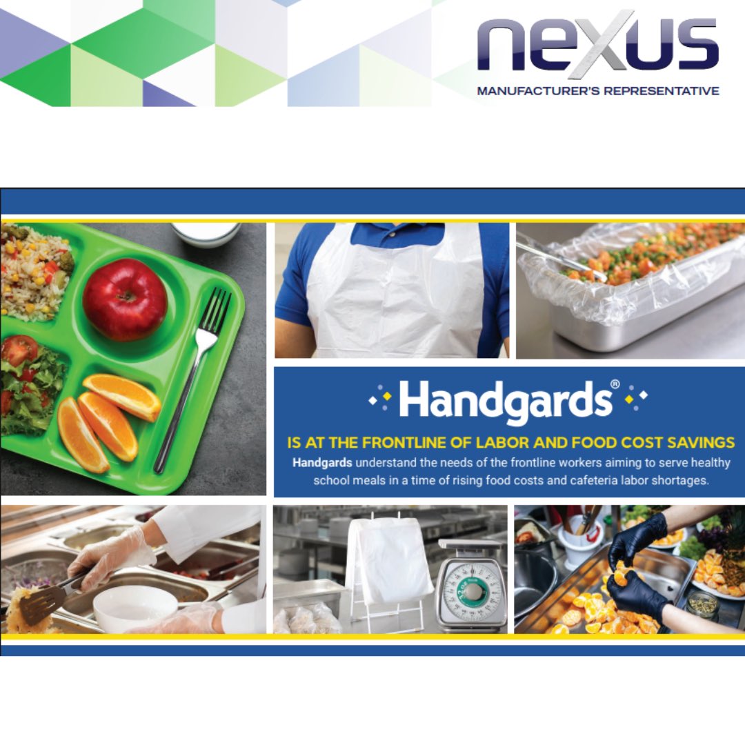 nexus_salesmark's tweet photo. School operations need value added products to stretch their budgets. Handgards offers a variety of disposable serving gloves and storage bags for any K-12 school operation. For more information simply click on the link below to download the brochure.  https://t.co/AfzLDmjpXM https://t.co/8MyltGiBIe