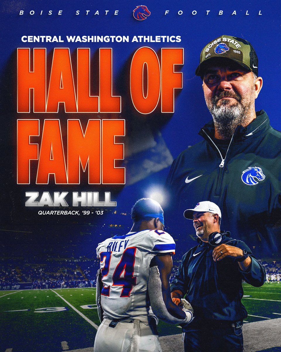 BroncoSportsFB's tweet image. 𝗛𝗔𝗟𝗟 𝗢𝗙 𝗙𝗔𝗠𝗘𝗥

Congratulations to co-offensive coordinator and quarterbacks coach Zak Hill on his induction into the Central Washington University Athletics Hall of Fame! 

📰 boi.st/4tSqo0I

#BleedBlue | #BuiltDifferent