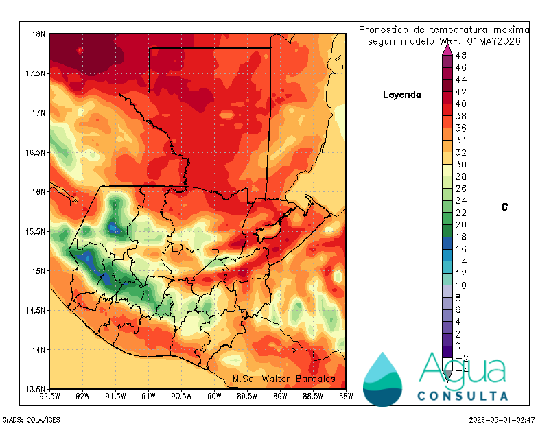 gtClaudio's tweet photo. Sábado será el pico de esta ola de calor, calor extremo/peligroso en Petén, Valles de Polochic y Motagua, máximas que pueden alcanzar los 46º #climagt

A partir del domingo menos calor en la mayor parte del país https://t.co/7s17xvf8rp