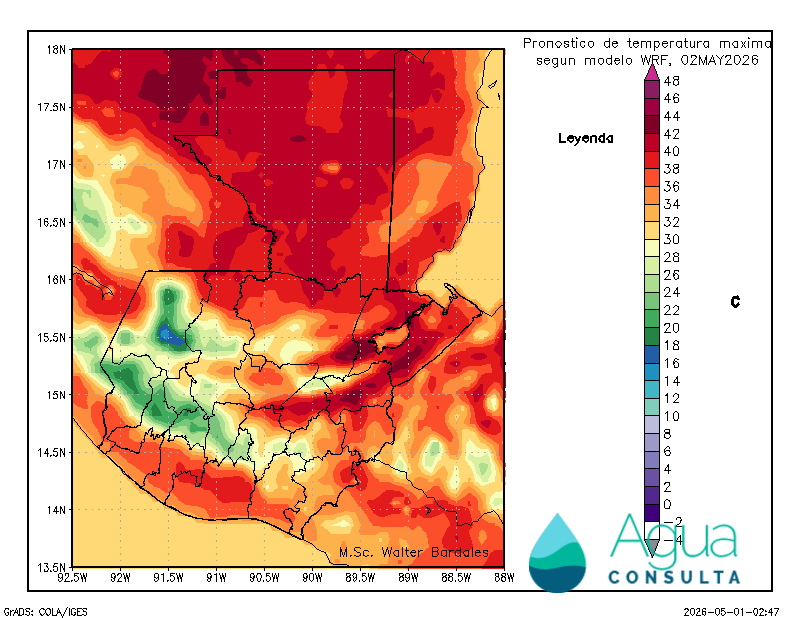 gtClaudio's tweet photo. Sábado será el pico de esta ola de calor, calor extremo/peligroso en Petén, Valles de Polochic y Motagua, máximas que pueden alcanzar los 46º #climagt

A partir del domingo menos calor en la mayor parte del país https://t.co/7s17xvf8rp