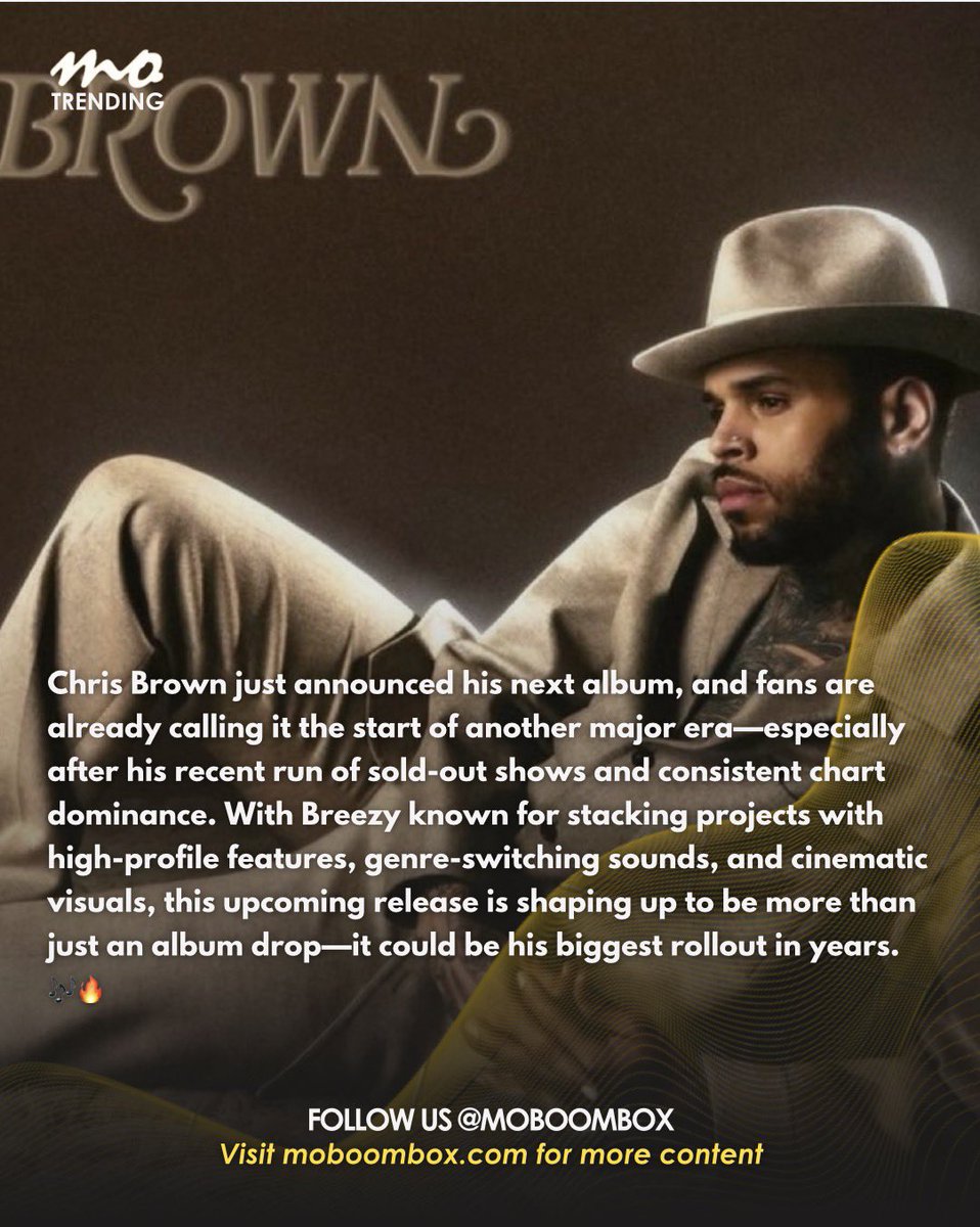 mo_boombox_'s tweet image. Chris Brown @chrisbrown just announced a new album and fans are already calling it the start of another era. Breezy season might be loading… 👀🎧

#ChrisBrown #NewAlbum #RnB #MusicUpdate #MOTrending