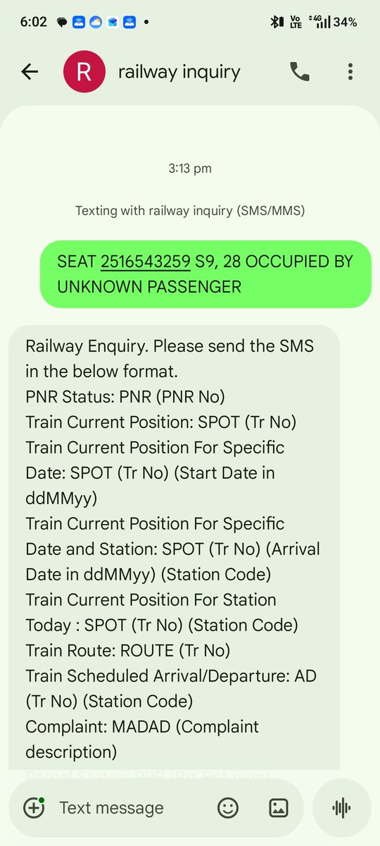anAnother_Guy's tweet photo. @RailwaySeva
PNR 2516543259 – Great journey experience so far—except my own seat S9/28 isn’t available 🙂 Complaint raised at 3:19 PM, still waiting for action. Hope for a quick resolution. 
@AshwiniVaishnaw 
@RailMinIndia https://t.co/TojgVA37GT