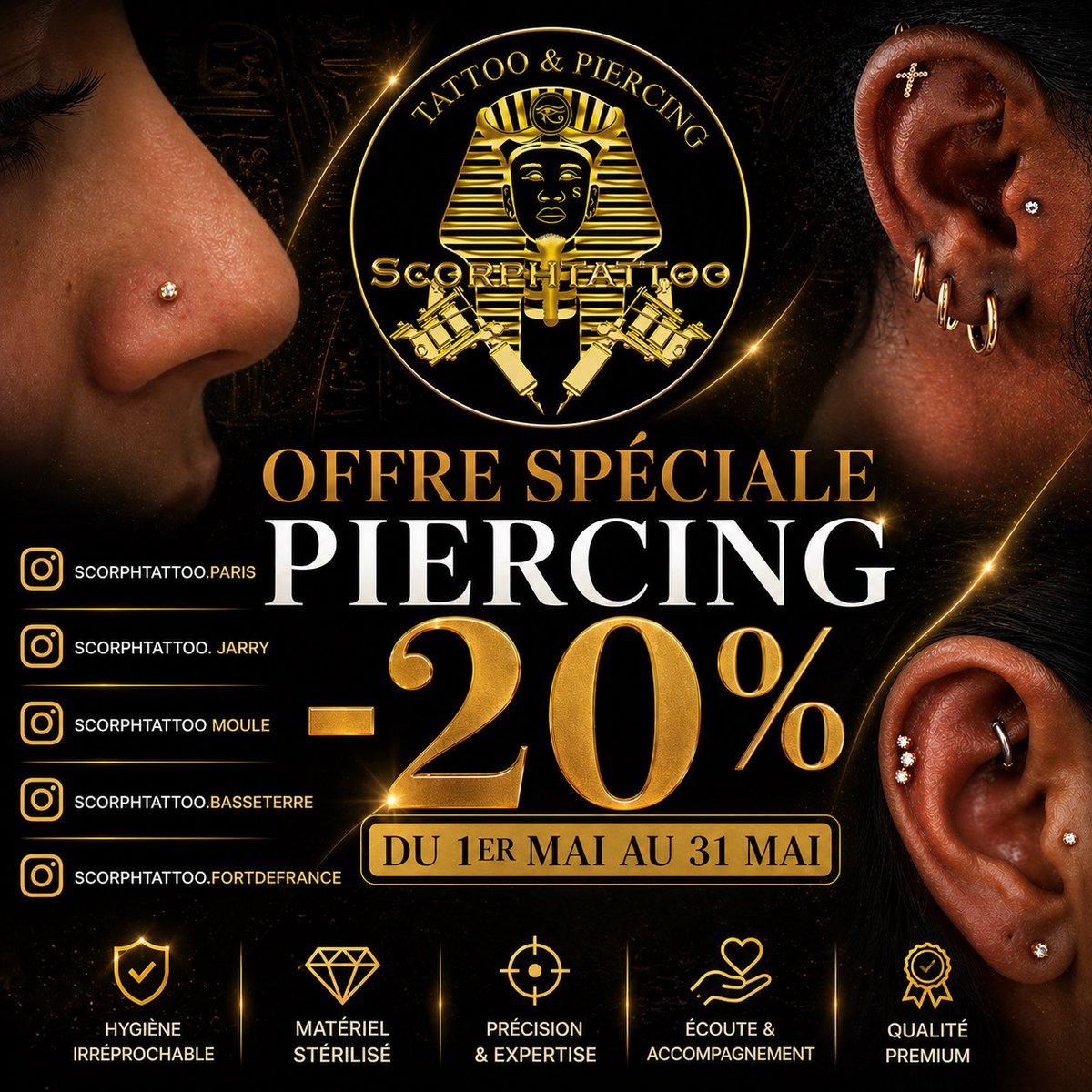 scorphtattoo's tweet photo. 📍 SCORPHTATTOO

✨ OFFRE DU MOIS ✨
-20% sur les piercings 💎
📅 Du 1er mai au 31 mai

Un piercing bien placé, ça change tout 😏
Viens tester l’expérience SCORPHTATTOO 💯

📲 Contact en DM

#piercingbassetterre #guadeloupe #piercingstyle #promo https://t.co/Rpyz0pYxbl