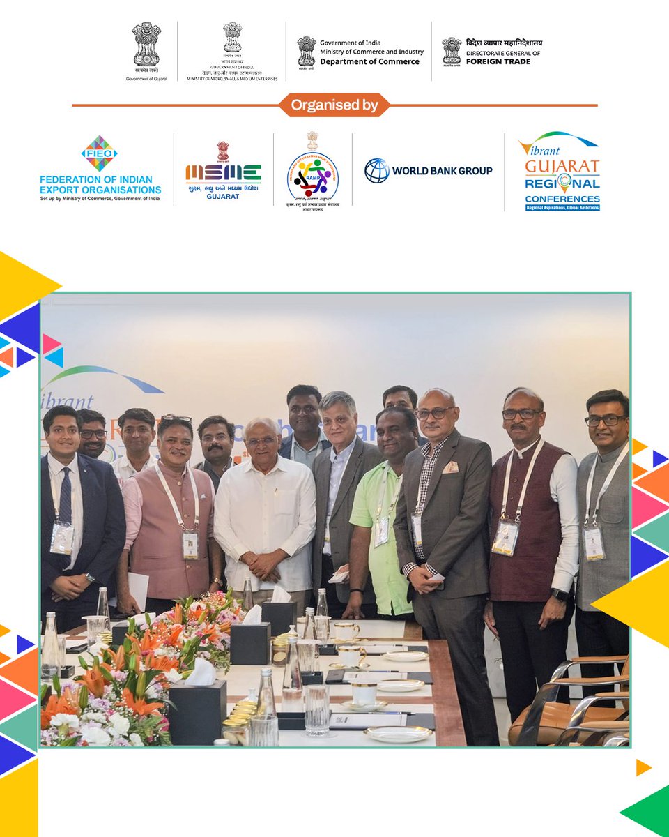 FieoHq's tweet photo. A meaningful discussion that brought real issues to the forefront.

Vice President, FIEO, Regional Chairman, FIEO (WR) and Director General & CEO engaged with Hon’ble Chief Minister Bhupendrabhai Patel, discussing key concerns around shipping capabilities, global trade disruptions, and infrastructure improvements in GIDC areas.

At the same time, the success of RBSM in Rajkot and Mehsana was highlighted, showcasing the growing strength of Gujarat’s export ecosystem.

#FIEOSurat #BuyerSellerMeet #InternationalTrade #MakeInIndia #BusinessNetworking

@narendramodi  @PMOIndia  @Bhupendrapbjp  @CMOGuj  @DoC_GoI  @dgftindia  @minmsme  @MEABharat  @WorldBankGroup  @GovOfGujarat  @VibrantGujarat  @startupindia  @makeinindia