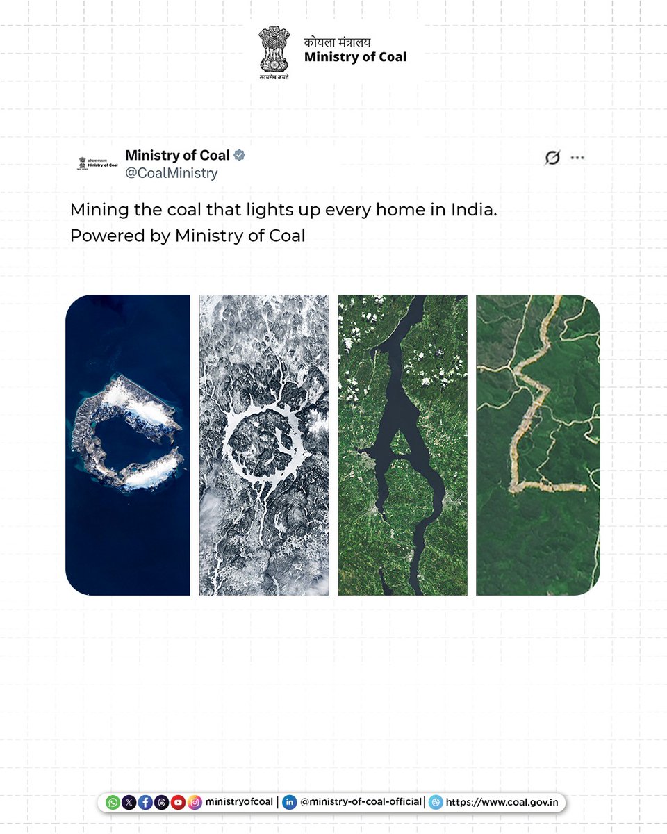 CoalMinistry's tweet photo. From mines to millions of homes, coal powers India’s progress every day.
#NASATrend
#Landsat
#MinistryofCoal https://t.co/4g8v3NVGsV