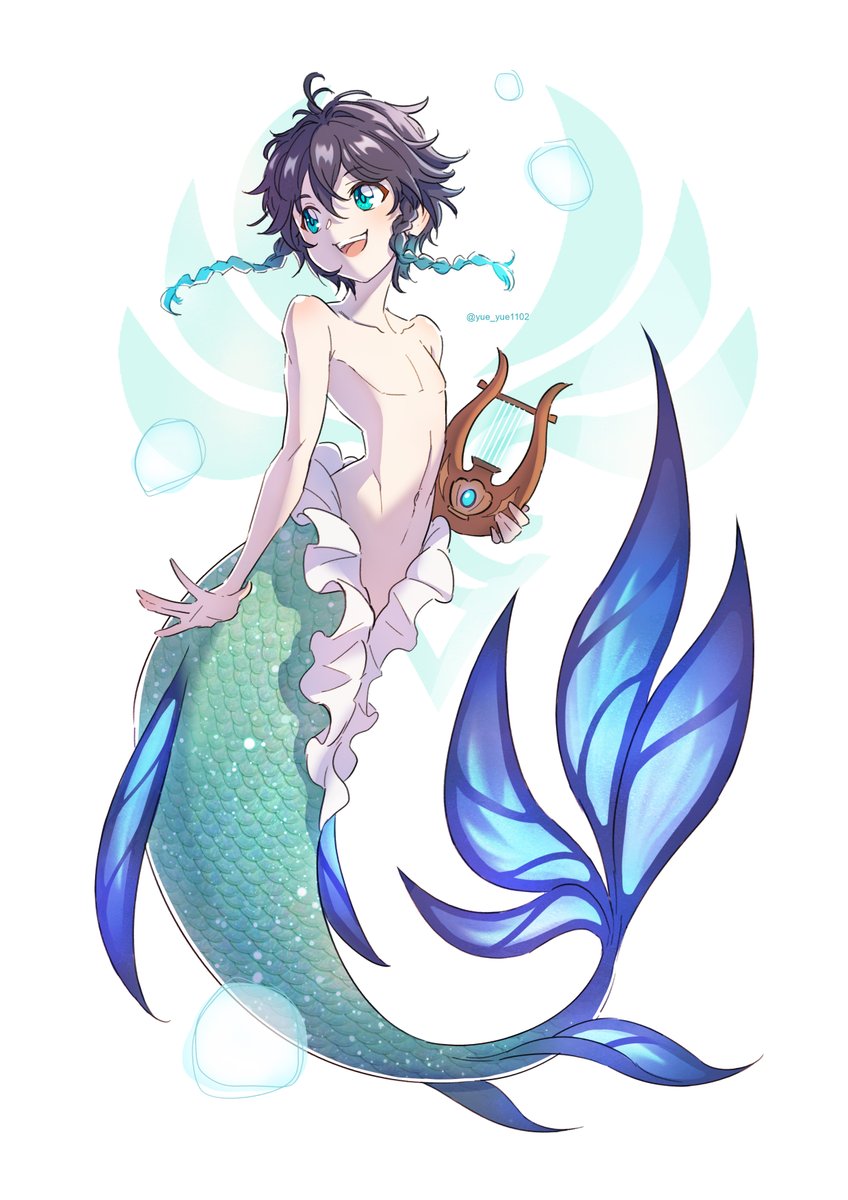 yue_yue1102's tweet image. It's mermay! 🧜‍♂️
#Venti #Xiao