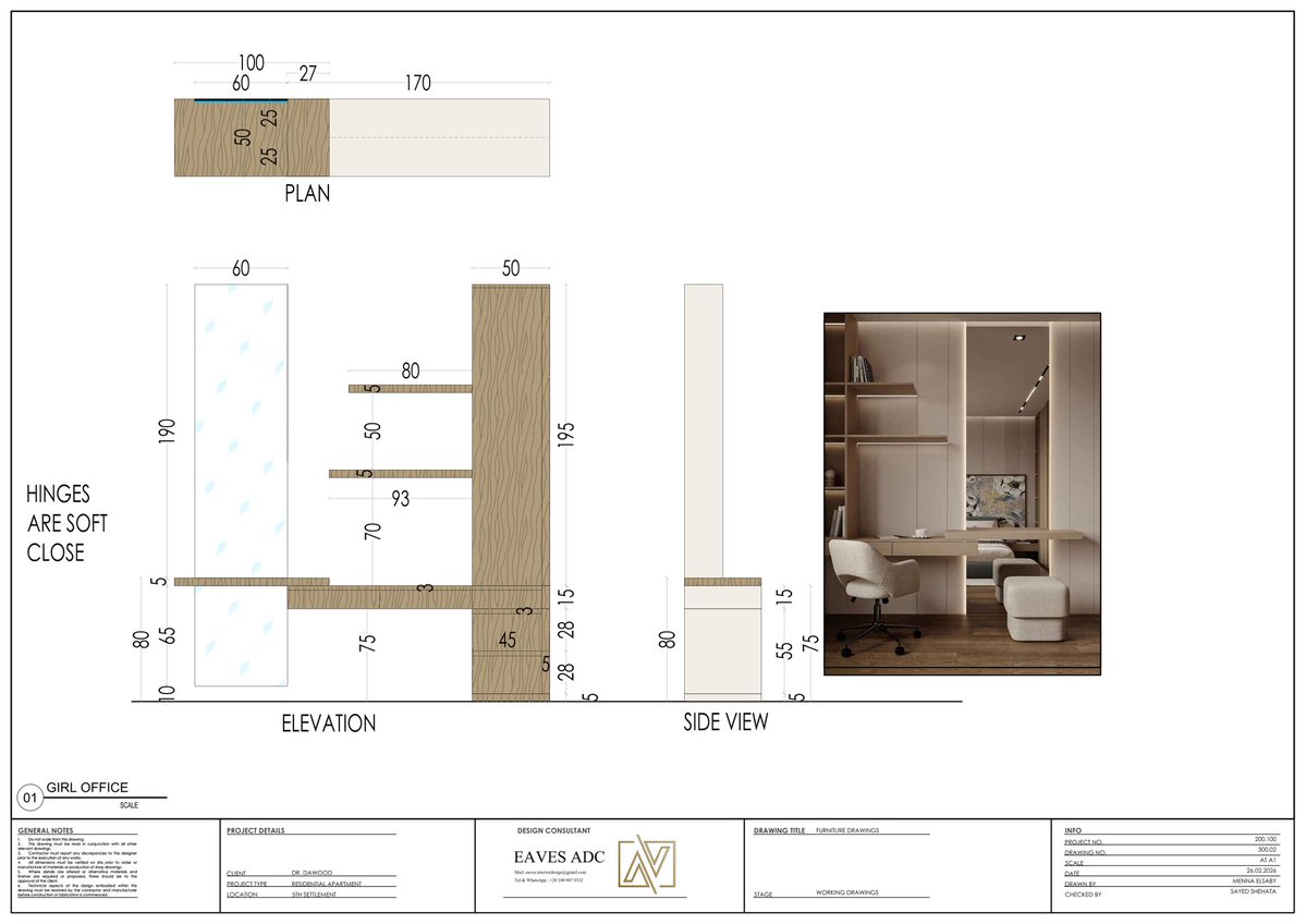mennaelsaby's tweet image. GIRL BEDROOM FURNITURE DRAWINGS 
LOCATION 5TH SETTLEMENT 
CREDITS TO EAVES ADC 

#technicaldrawing #technicalpackage #technicalofficeengineer #Interiors #interiordesign #mennaelsabyinteriors
#shopdrawing #workingDrawings #details

BEHANCE : behance.net/MennaElsaby
