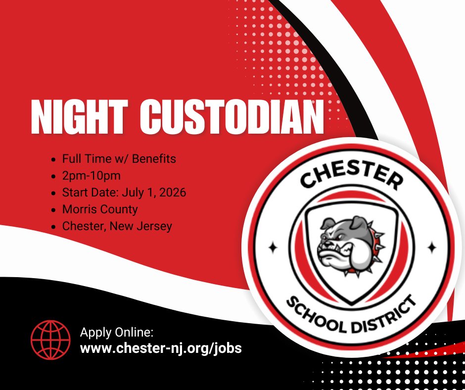 BraggSchoolCSD's tweet image. Come work for the Chester School District! 2026-2027 Job Openings chester-nj.org/jobs #WeAreChesterNJ