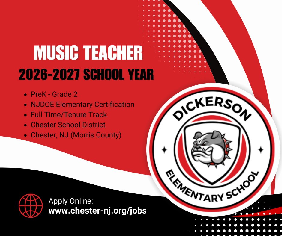 WeAreChesterNJ's tweet image. Come work for the Chester School District! 2026-2027 Job Openings chester-nj.org/jobs #WeAreChesterNJ