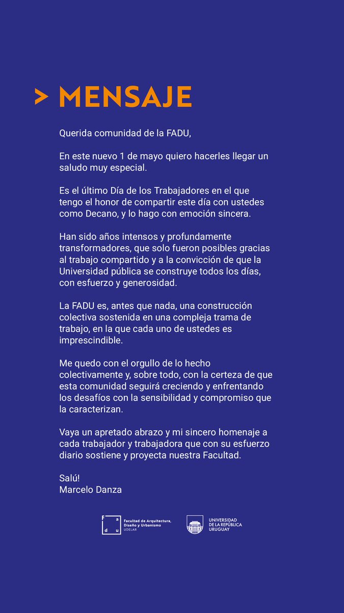 La FADU comparte mensaje por el 1ro. de Mayo
¡Salú!