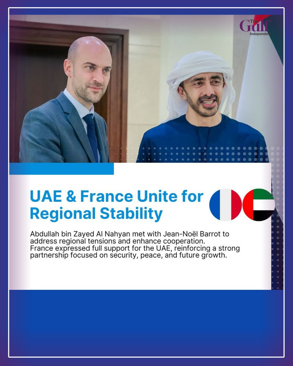 IndependentGulf's tweet image. UAE and France strengthen ties to support regional stability, security, and diplomatic cooperation. A strong partnership for a safer future. #UAE #France #RegionalStability #Diplomacy #GlobalPeace
