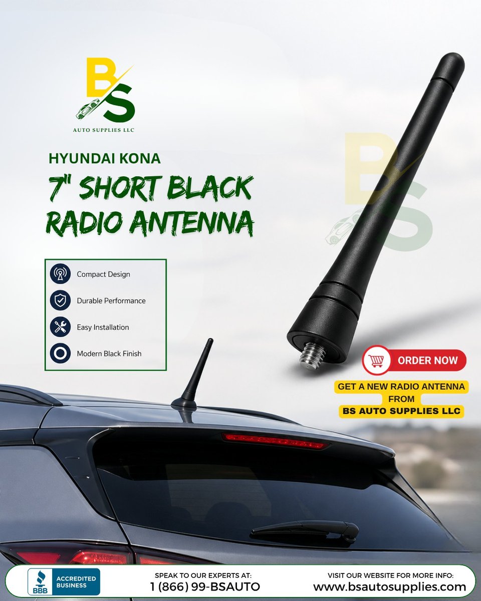 supliesbsauto's tweet image. Sleek look. Strong signal. 
Upgrade your Hyundai Kona with a modern 7" short antenna
.
Shop now at bsautosupplies.com
.
#bsautosupplies #hyundaikona #caraccessories #autoupgrade #carmods