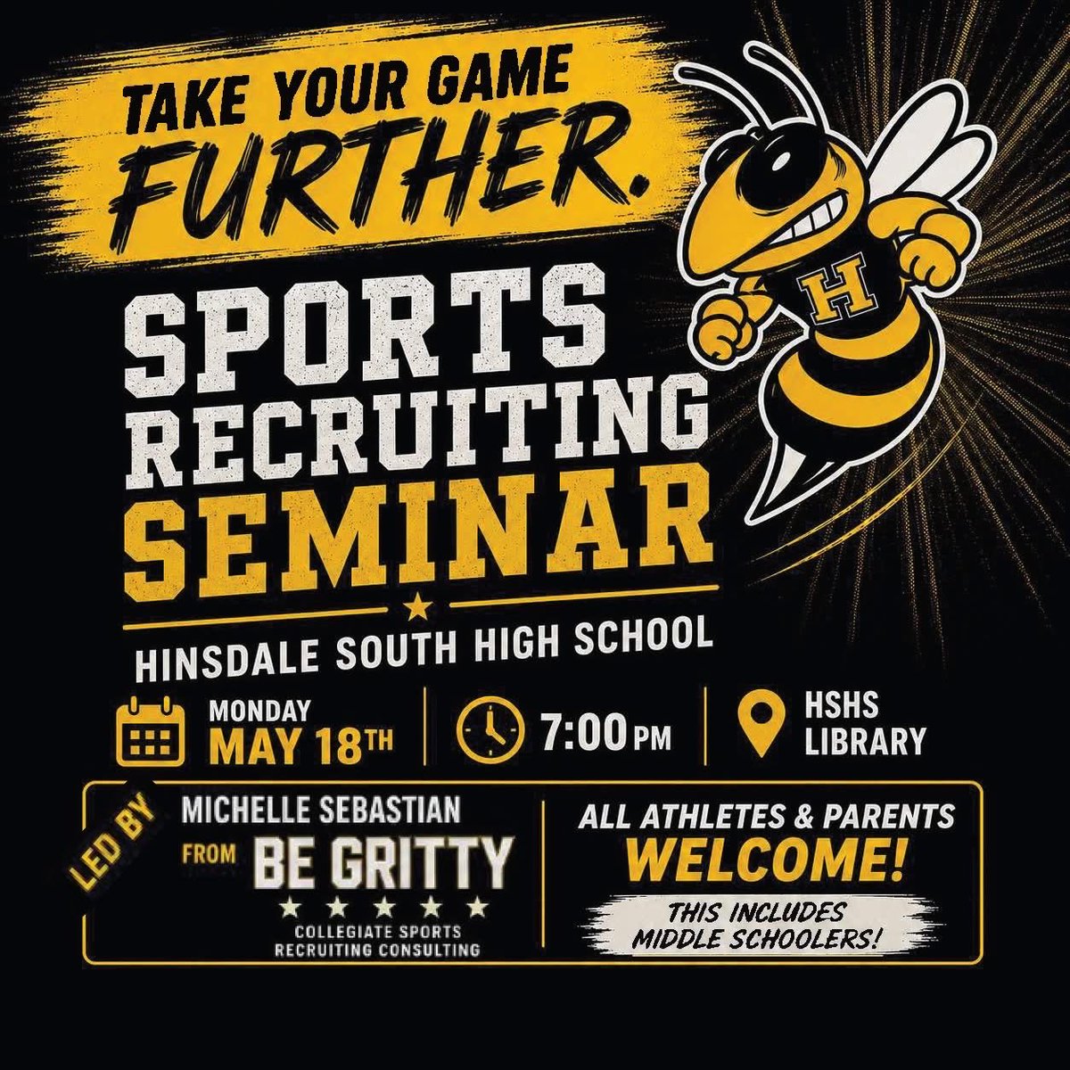 HSHSAthlClub's tweet photo. We're hosting a FREE Sports Recruiting Seminar on Monday, May 18th at 7:00 PM in the Hinsdale South Library.

Our school is filled with incredible athletic talent! Eager to play at the next level or just exploring the idea? This is for you! https://t.co/J3qJ2gIHZj