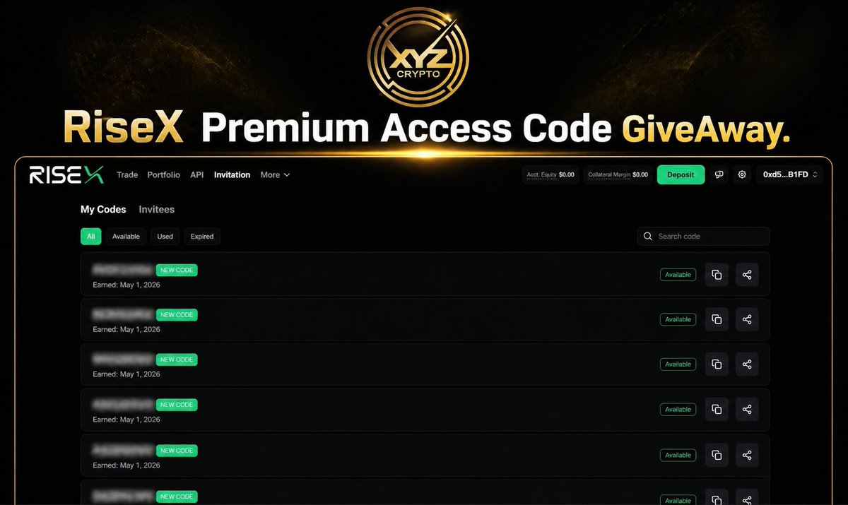 RiseX Access Code GiveAway <a href="/risextrade/">RISEx</a> By <a href="/risechain/">RISE</a> 

DM me for code. 

Follow Us <a href="/XYZCryptos/">XYZ Crypto</a> 
Like &amp; Repost 

Comment your expected volume on other Perp DEXs. #RiseX