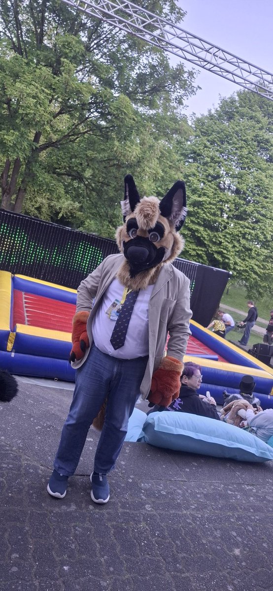 JacobOrdos1979's tweet photo. Mal ganz offiziell gekleidet. Selbstverständlich mit einer Krawatte mit lauter Sheppis. Grüße von der @FurcietyD ich habe noch Verträge dabei...

📸 @GSiffrin 
✂️ @Evi1Makers https://t.co/ulf9TEa0dc