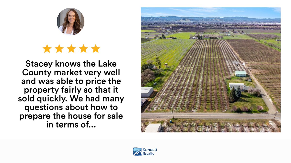 StaceyMattina's tweet photo. My latest RateMyAgent review in Lakeport.
DRE 01179551

...
#ratemyagent #realestate #KonoctiRealty https://t.co/18vaqyC3SS