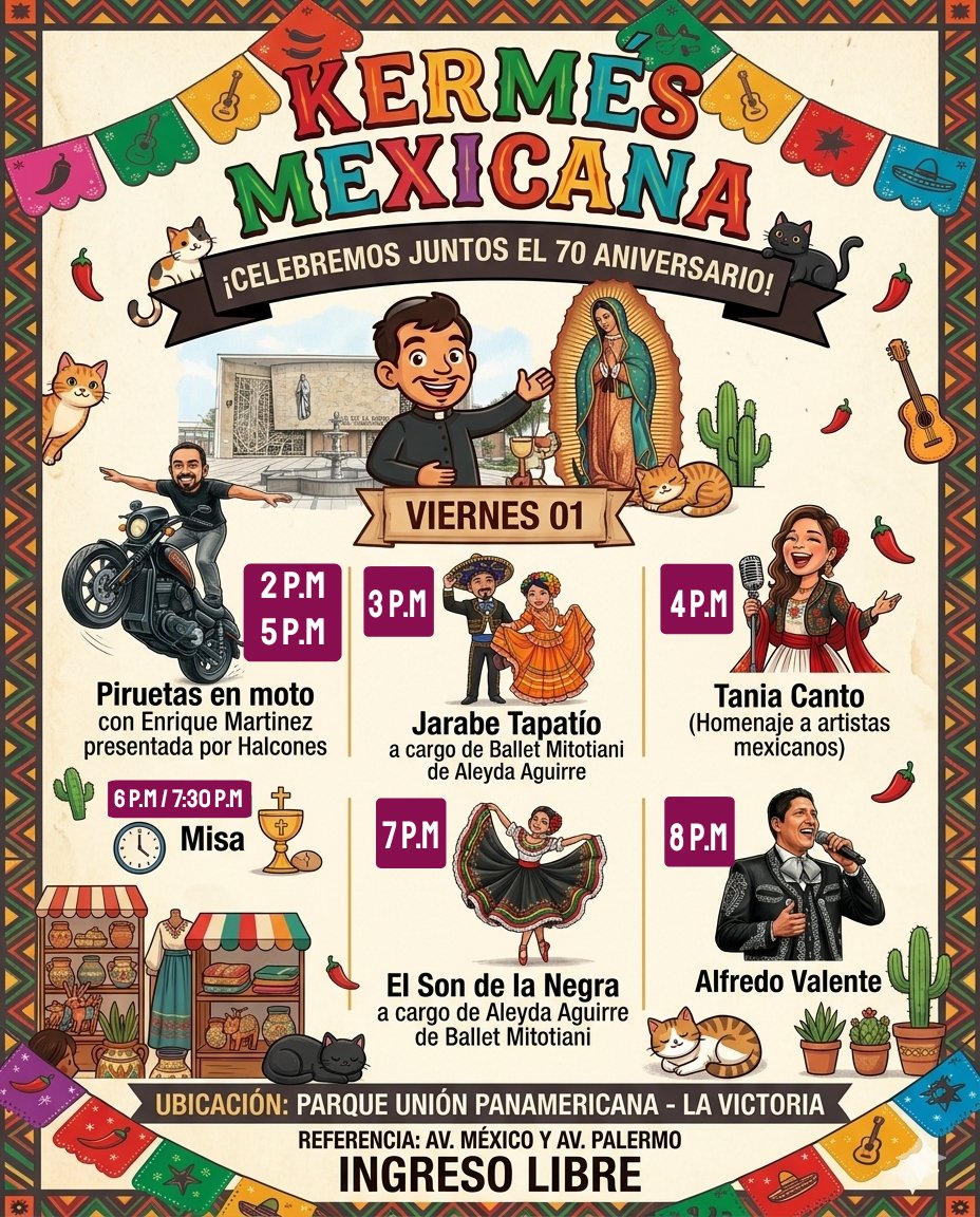 5dimensionperu's tweet photo. 🎉🇲🇽 ¡Estás invitado a celebrar con nosotros! 🇲🇽🎉

#VirgendeGuadalupe

#ParroquiaSantuarioNuestraSeñoradeGuadalupe #70AniversarioParroquiaSantuarioNuestraSeñoradeGuadalupe #KermesMexicana #MexicanosenLima https://t.co/VZljsTWPVo