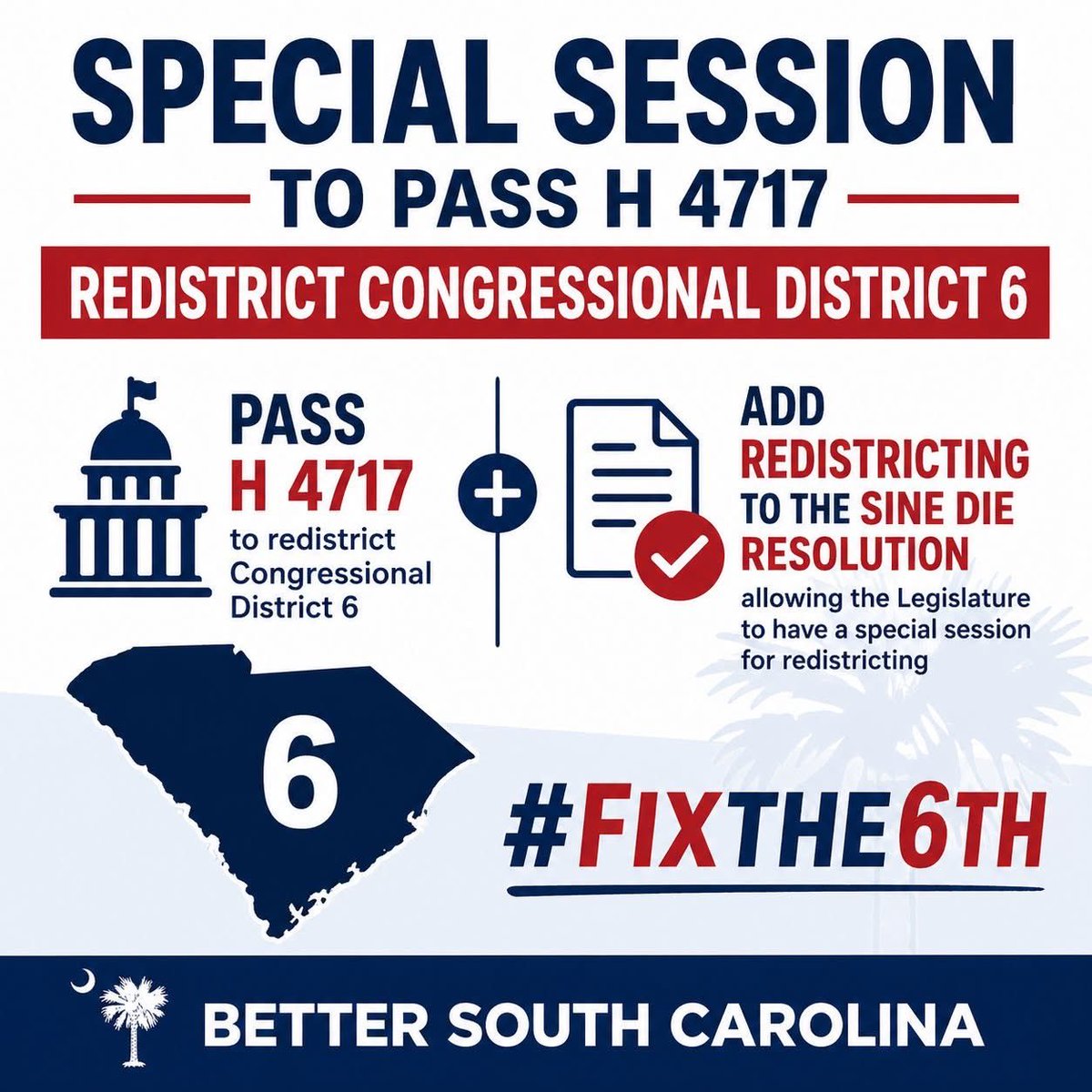 🚨SCOTUS ruling requires redrawing Clyburn's race-based Congressional District.

For months we tried to do this, but were blocked.
No more time to delay!

The Legislature must include Congressional reapportionment in the Sine Die resolution &amp; return on May 14th to get this done!