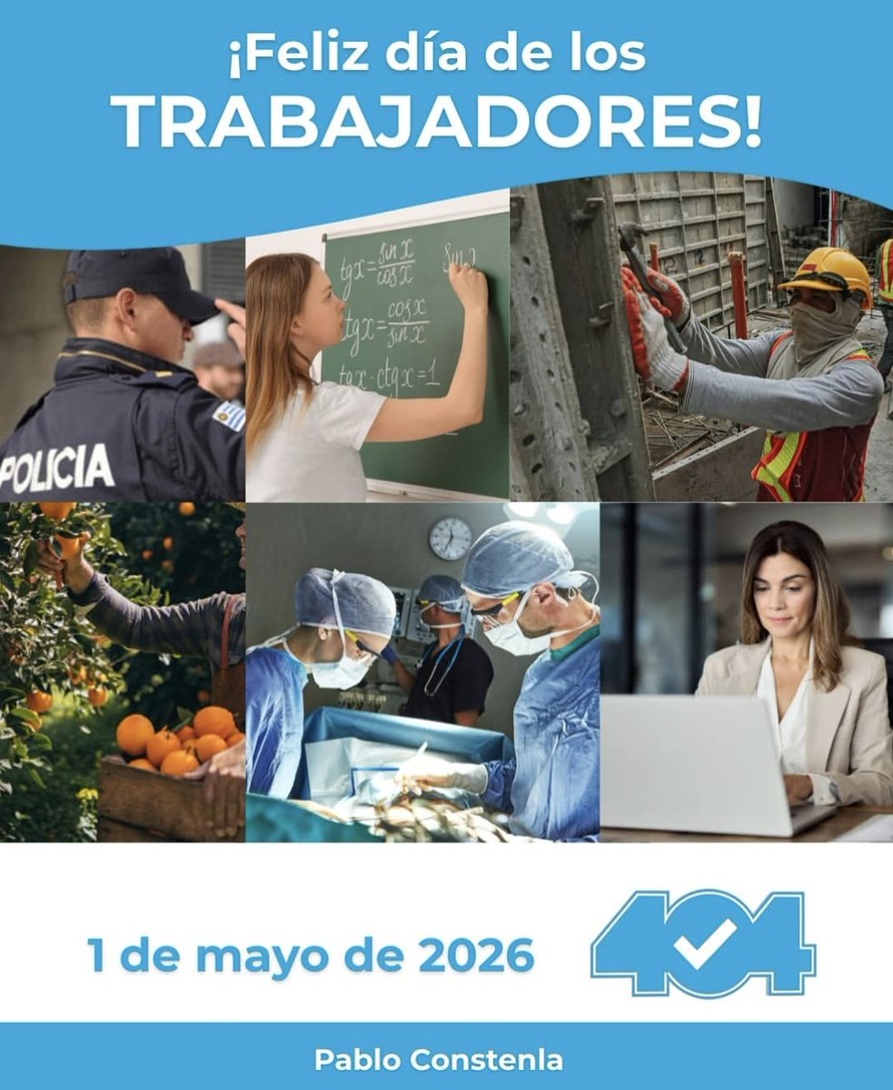 ConstenlaPablo's tweet photo. En este Día de los Trabajadores reconocemos la labor, el compromiso y la dedicación de quienes desde cada sector, con esfuerzo y vocación contribuyen al desarrollo de nuestro país.

Gracias a quienes, día a día, con responsabilidad y pasión, hacen que todo siga avanzando. 💪🇺🇾 https://t.co/h3leDsu7b4