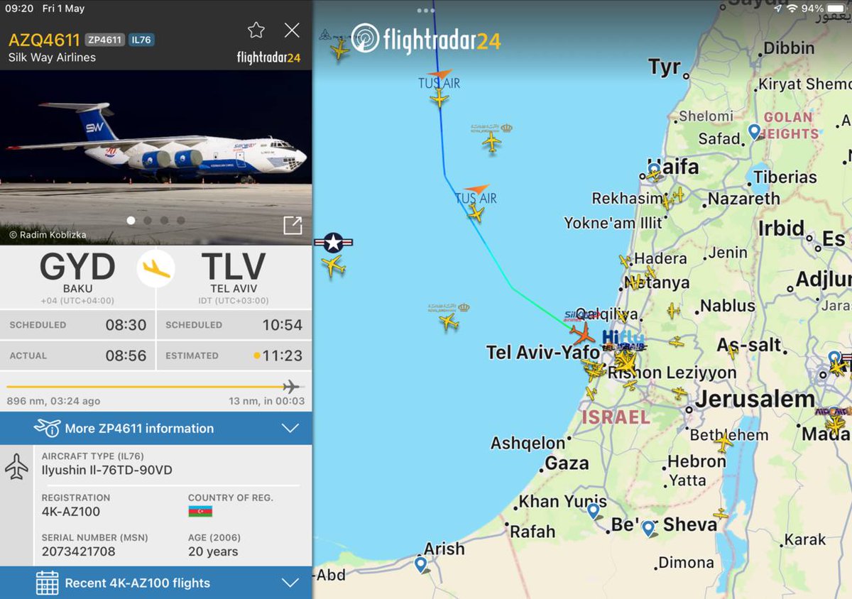 fuadshahbazov's tweet photo. After a while, #AZE's #SilkWay IL76 today landed in #Ovda 🇮🇱. This came amid recent remarks of Baku that #AZE continues to deepen ties with #Isreal. https://t.co/kUaSgHLYSf