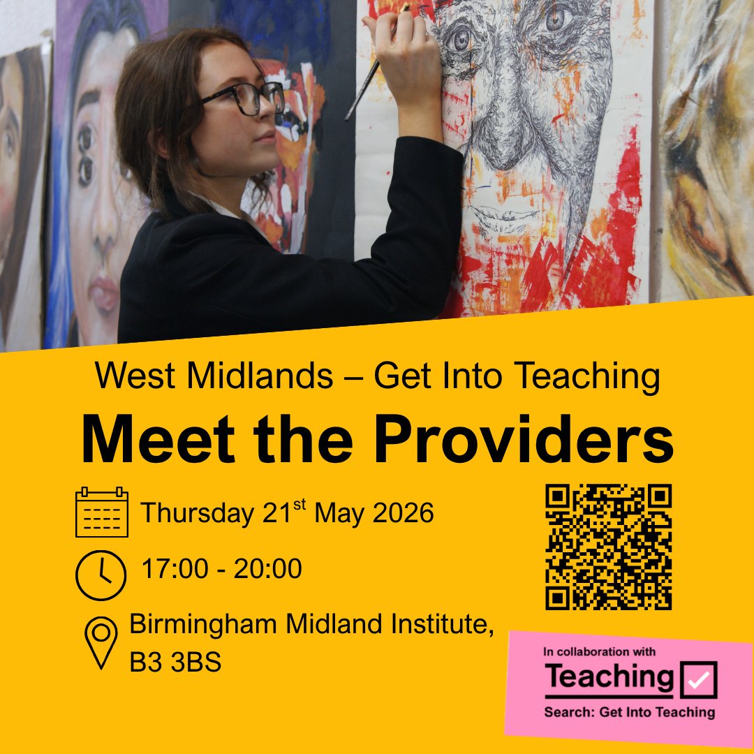 ATTInstitute's tweet image. We’ll be at the West Midlands #GetIntoTeaching event! ✈️
Curious about #TeacherTraining? Come &amp;amp; say hello &amp;amp; find out about our @AcademyTrust classroom-based #ITT programme with @Ambition_Inst 👋
🗓️ 21st May | 📍 Birmingham 
👉 tinyurl.com/urw59dn9
#TrainToTeach #SCITT